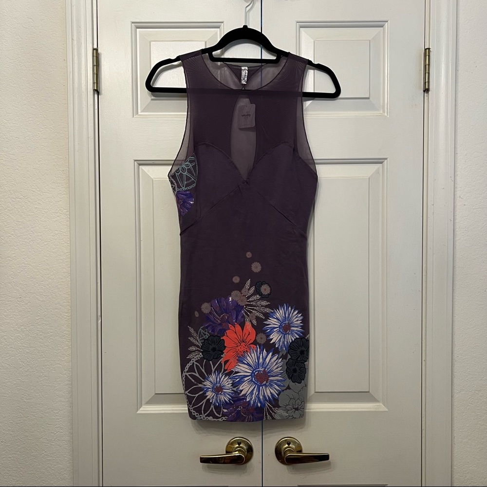Free People sleeveless mesh floral body con mini dress